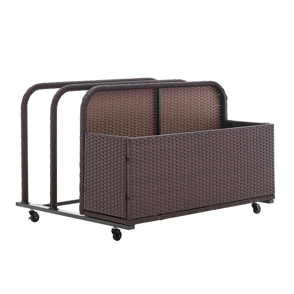 Barton 38 in. L x 44 in. W Rolling Brown Wicker Float Caddy Table Furniture Dolly Pool Toy Pool Float Cart Storage Organizer 90140