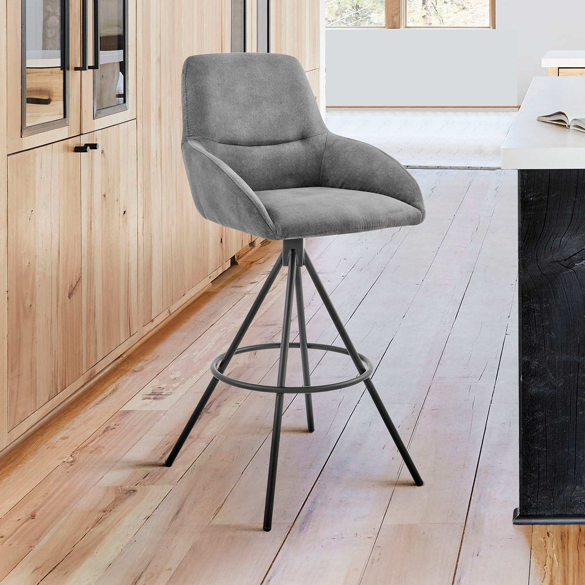 Odessa Counter or Bar Height Stool in Charcoal Fabric and Black Finish