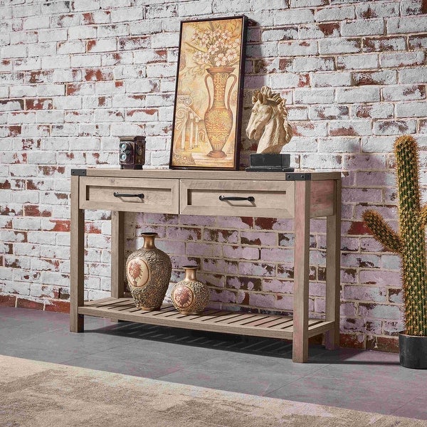 47 Inch Wide Walnut Console Table w/ Drawers and Shelf for Entrance