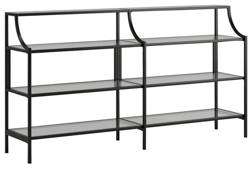 Sauder Harvey Park 3 Shelf 59 quotMetal Framed Glass Console Table in Black   Industrial   Console Tables   by Homesquare  Houzz