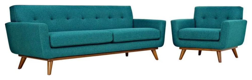 2 Piece Sofa and Armchair Set  Padded Cushioned Seat and Tufted Back   Midcentury   Living Room Furniture Sets   by Decorn  Houzz