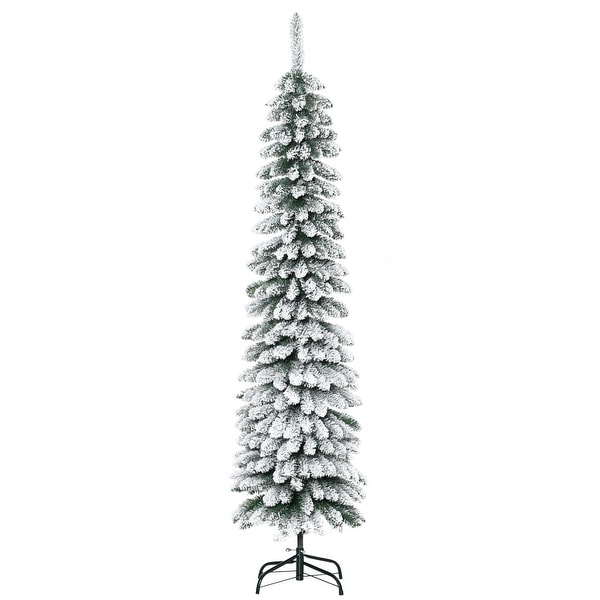 HOMCOM 6' Slim Flocked Christmas Tree with Stand