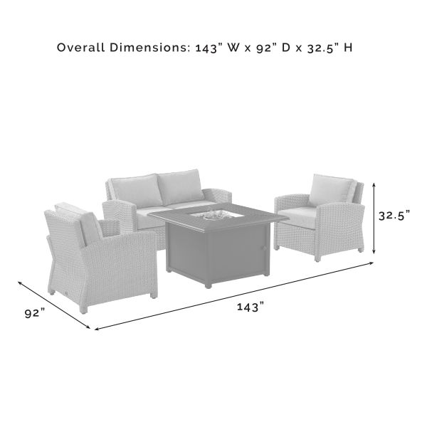 Bradenton 4Pc Wicker Convers Set W/Fire Table