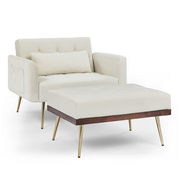 Wood Frame Recline Sofa Chair with Ottoman and 2 Arm Pocket