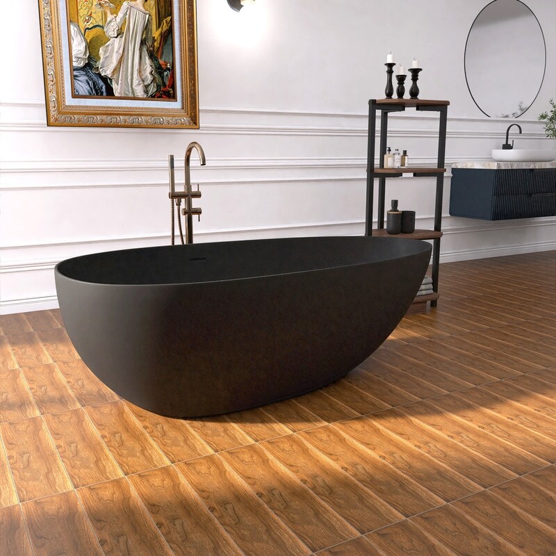 MEDUNJESS 67'' Freestanding Soaking Stone Resin Bathtub