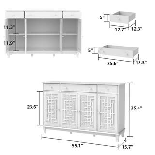 FUFUGAGA White Minimalist Retro Style Wooden Side Boards with 3-Drawer and 4-Doors LBB-KF330046-01-c