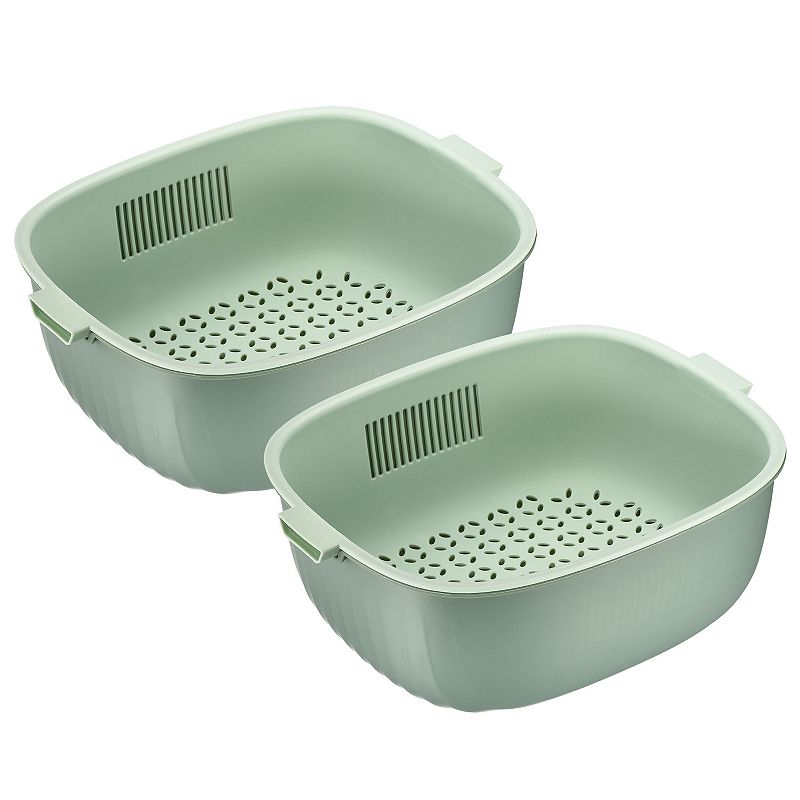 Kitchen Colander Set 2PCS， Plastic Washing Bowl and Food Strainer