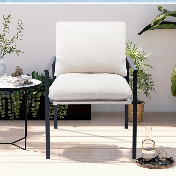 White Linen Accent Chair with Thick Padded Backrest and Seat Cushion