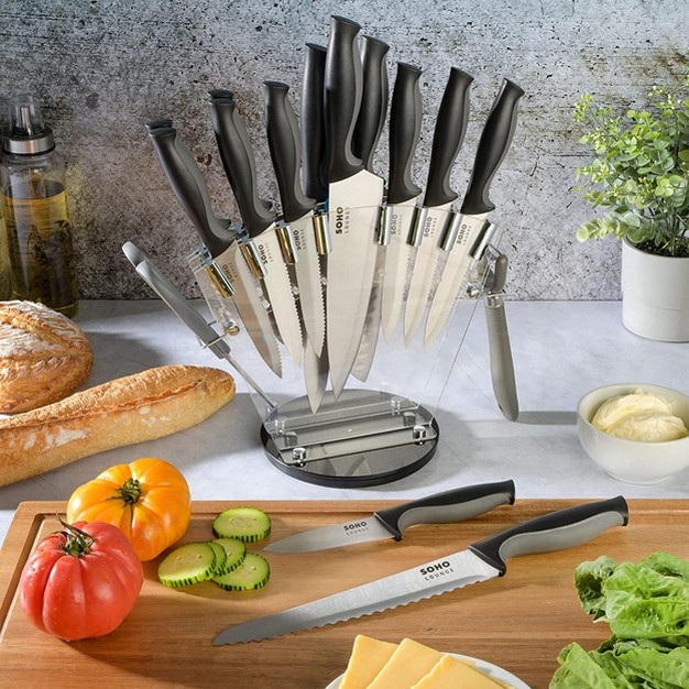 Gibson Soho Lounge 16 Piece Stainless Steel Cutlery Knife Set In Black With Acrylic Stand