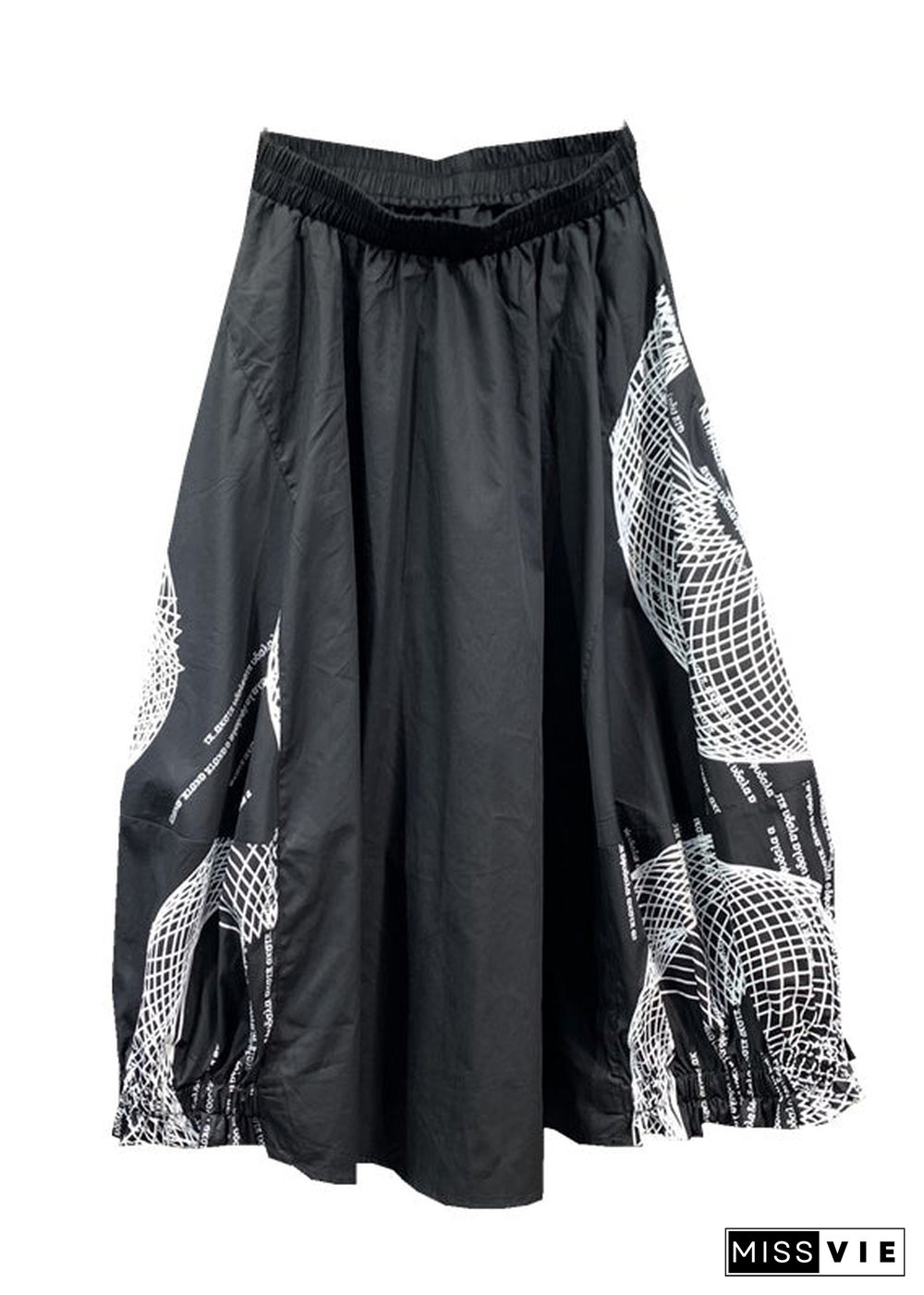 Italian Black Wrinkled Print Patchwork Cotton Skirts Fall