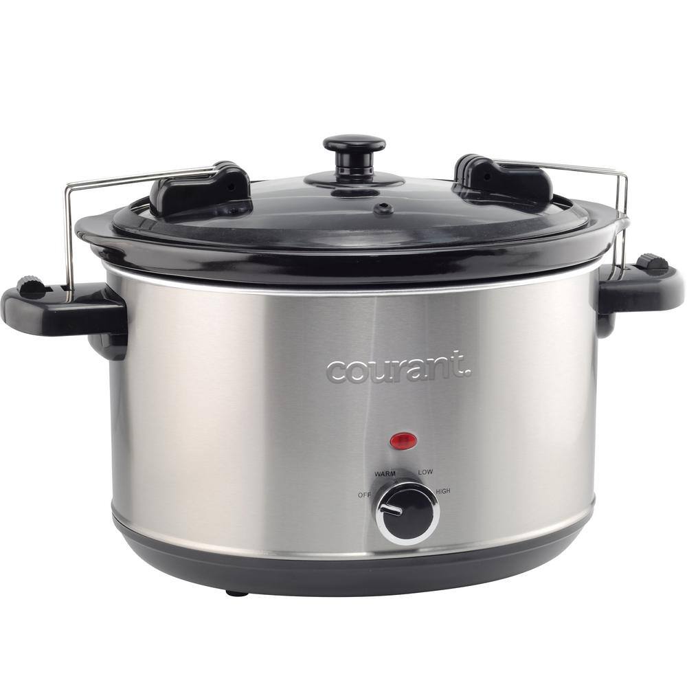 Courant 6-qt. Slow Cooker with Locking Lid Warm Settings Stainproof Stoneware Pots Stainless Steel MCSC6047ST974