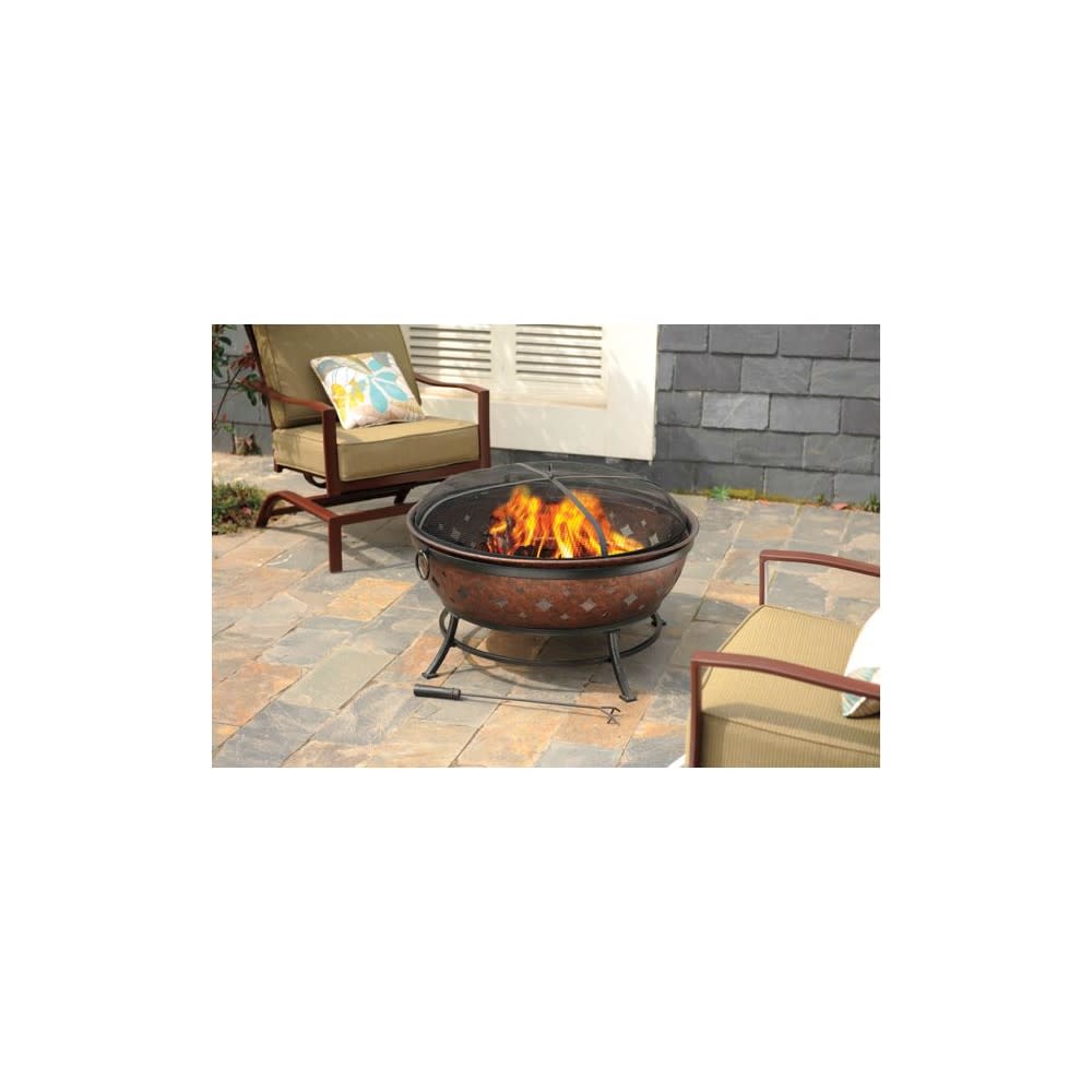 Living Accents Noma Round Wood Fire Pit 36 Copper/Black Steel ;