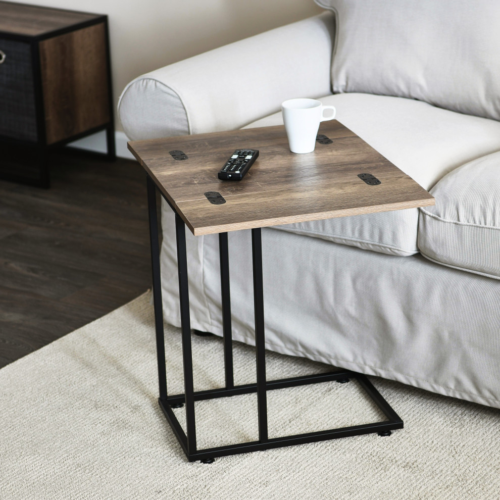 Extendable C Shaped for Accessiblity Side End Table Ashwood Rustic  Black Metal   Industrial   Side Tables And End Tables   by Household Essentials  Houzz