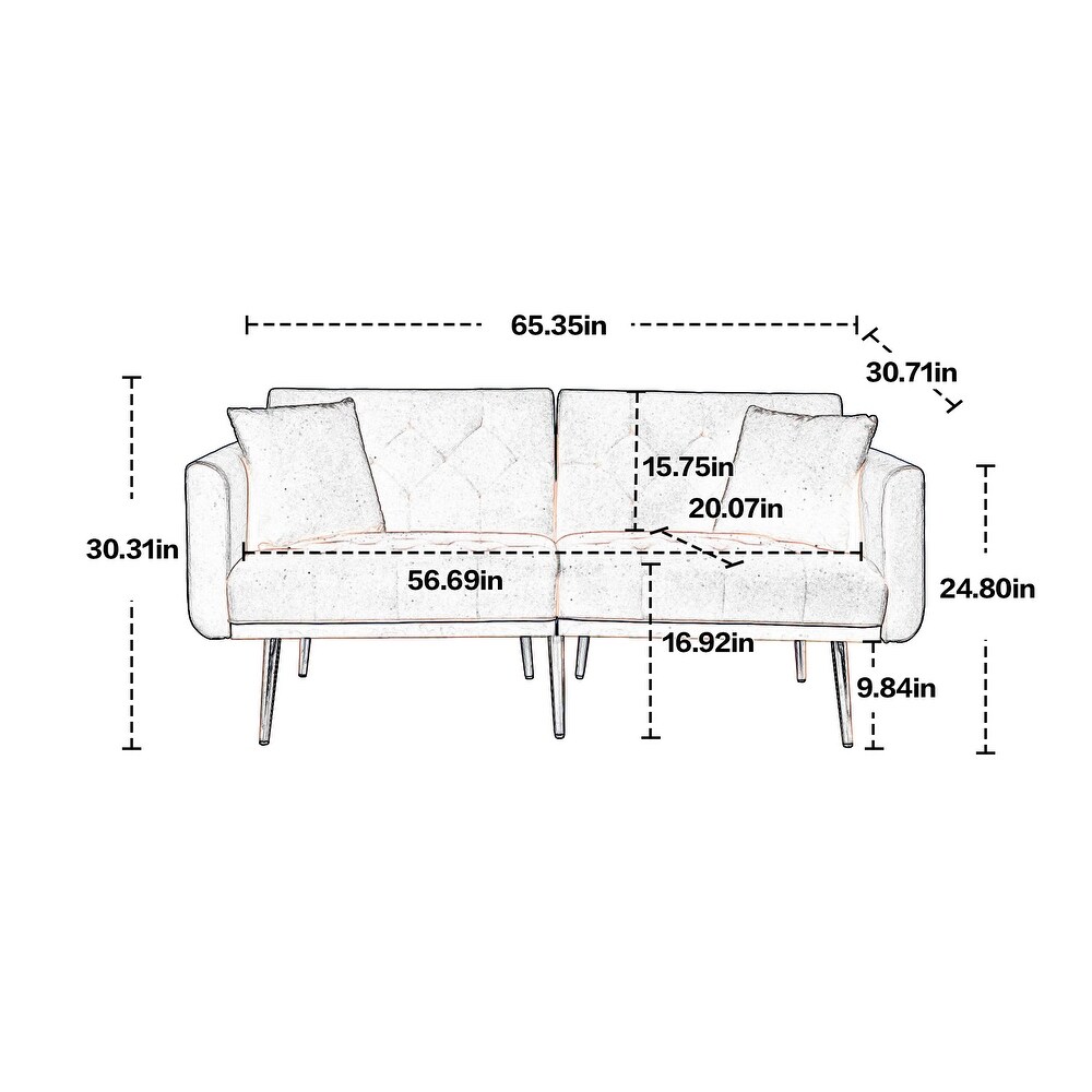 2 in 1 Folding Loveseat Sleeper Mustard Velvet Recliner Sofa Bed