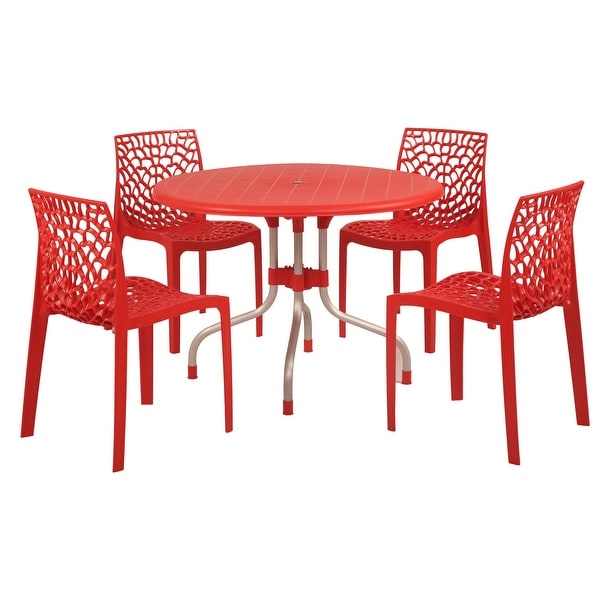 Delfino Round Table and Karissa Patio Chairs 5Piece Outdoor Lounge Set