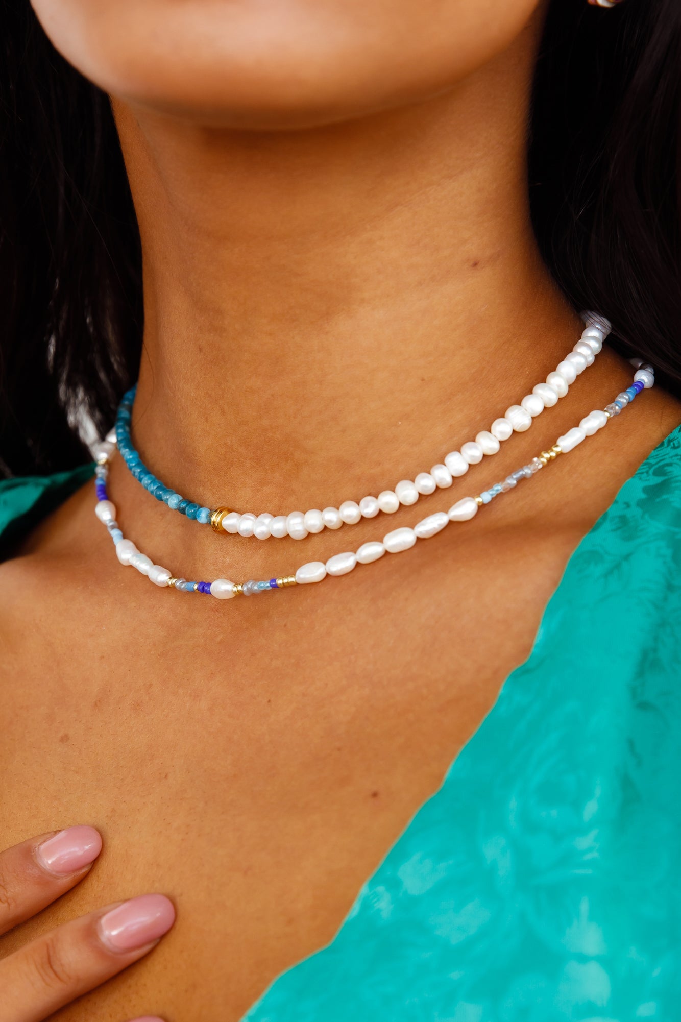 Freshwater Pearl Azure Fields Necklace Blue