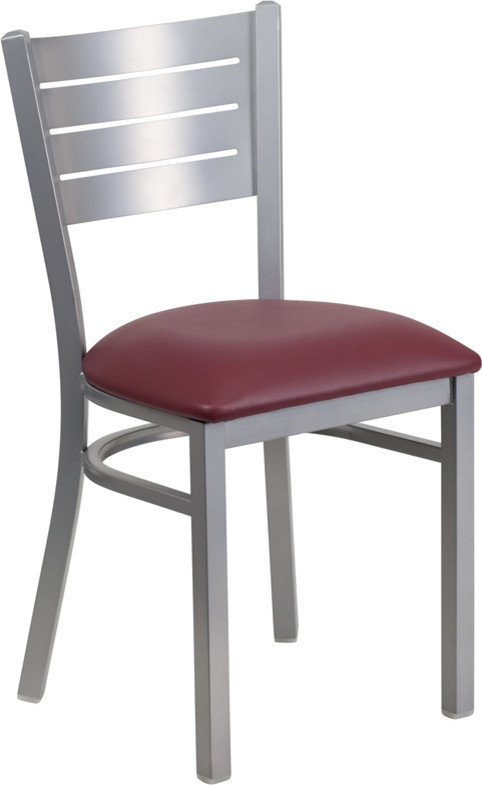 HERCULES Series Silver Slat Back Metal Restaurant Chair  Burgundy Vinyl Seat   Contemporary   Dining Chairs   by Beyond Design  ampMore  Houzz