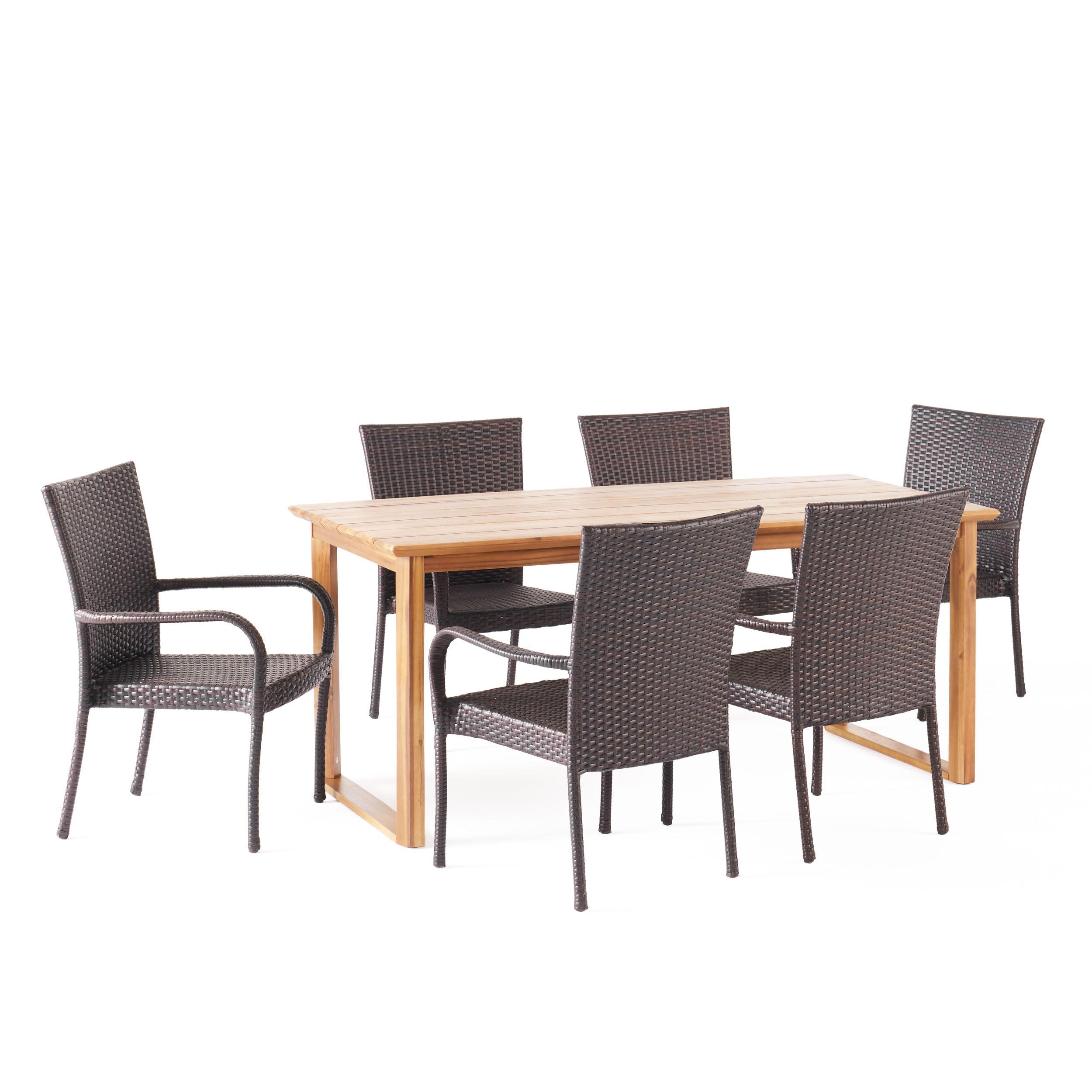 Conifer Outdoor Acacia Wood and Wicker 7 Piece Dining Set