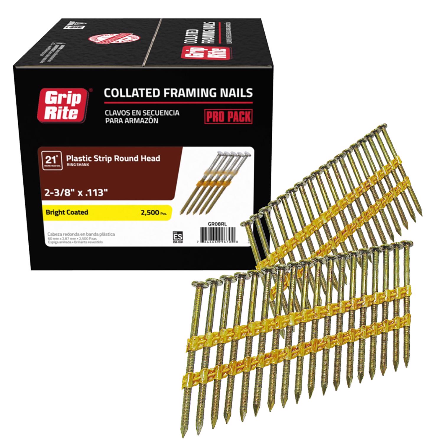 Grip-Rite 2-3/8 in. 12 Ga. Angled Strip Bright Framing Nails 21 deg 2500 pk