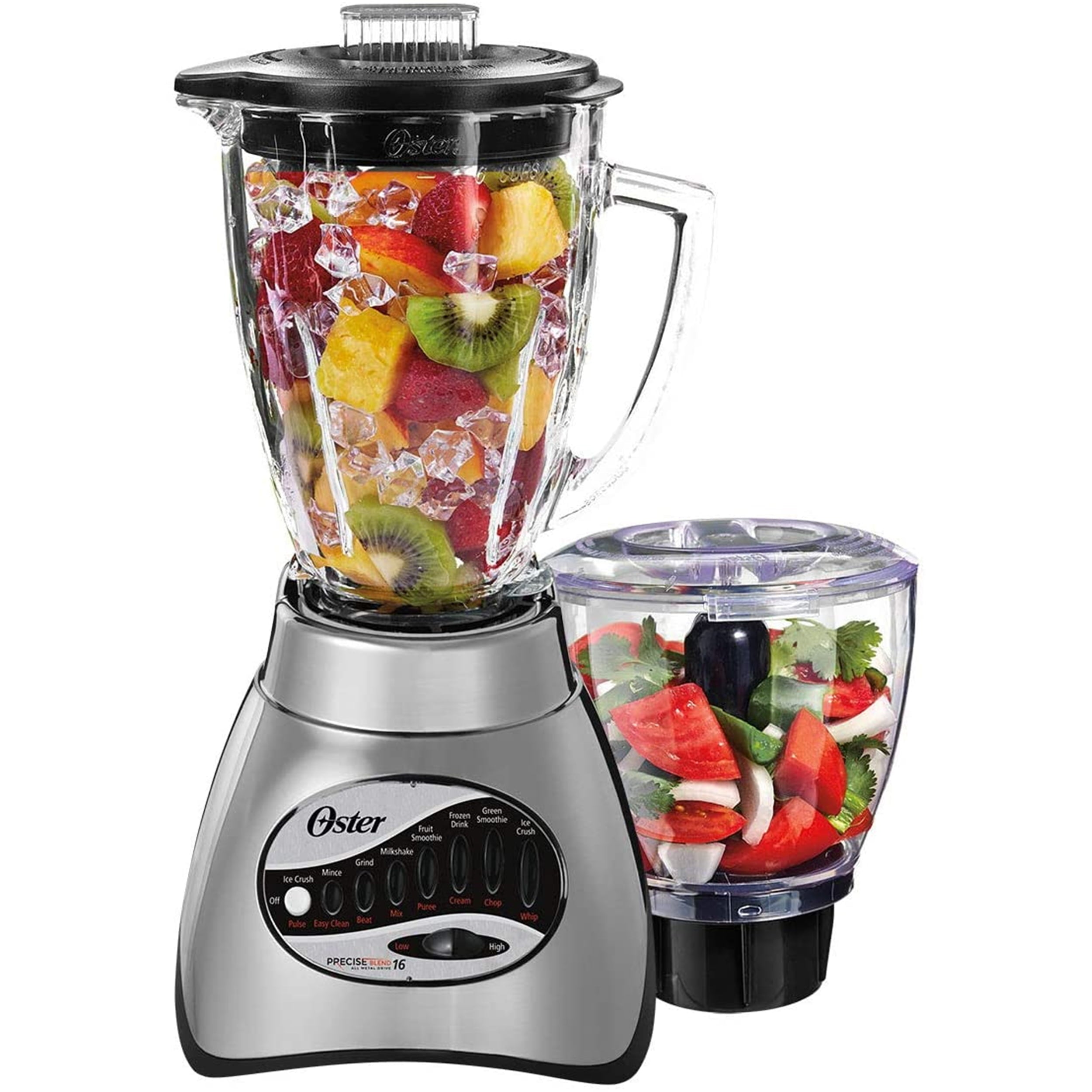 Classic Series 16-Speed Blender Plus Food Chopper, Glass Jar, Brushed Nickel