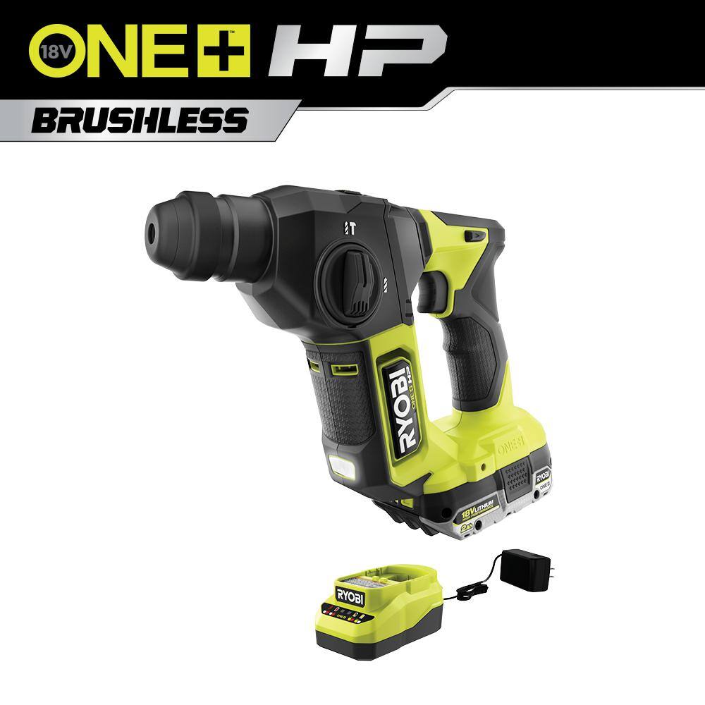 RYOBI ONE+ HP 18V Brushless Cordless Compact 58 in. SDS Rotary Hammer Kit with 2.0 Ah HIGH PERFORMANCE Battery and Charger PSBRH01K1