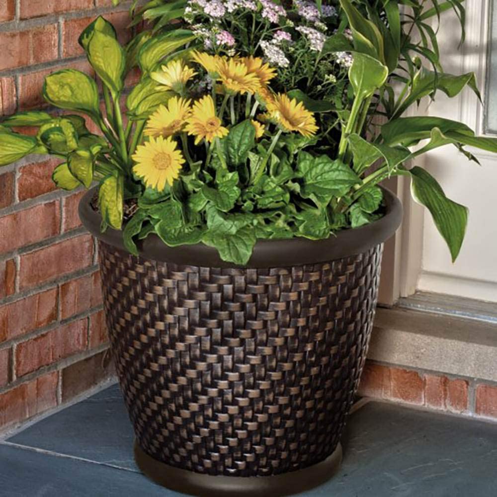 Suncast Resin Planter-Lightweight Contemporary Flower Pot, Dark Brown, 18