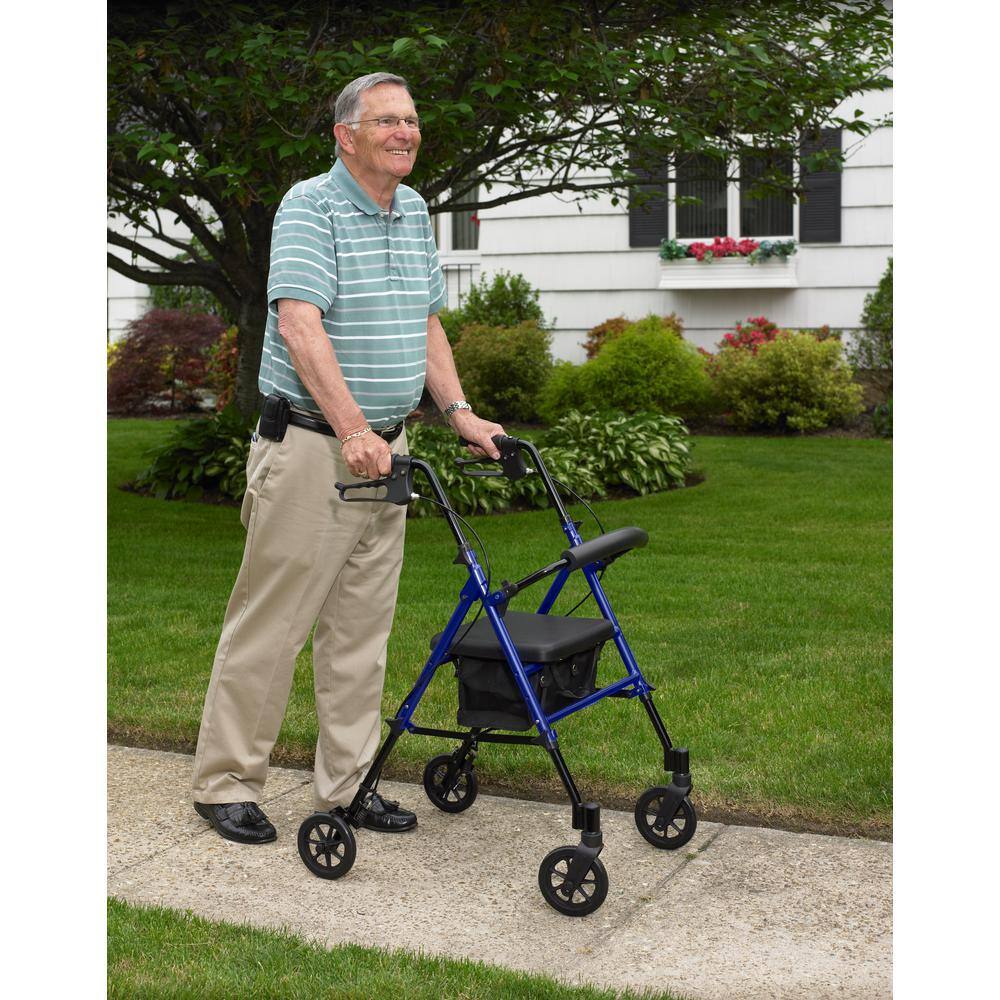 Drive Medical Adjustable Height Rollator Rolling Walker with 6 in. Wheels Blue rtl10261bl