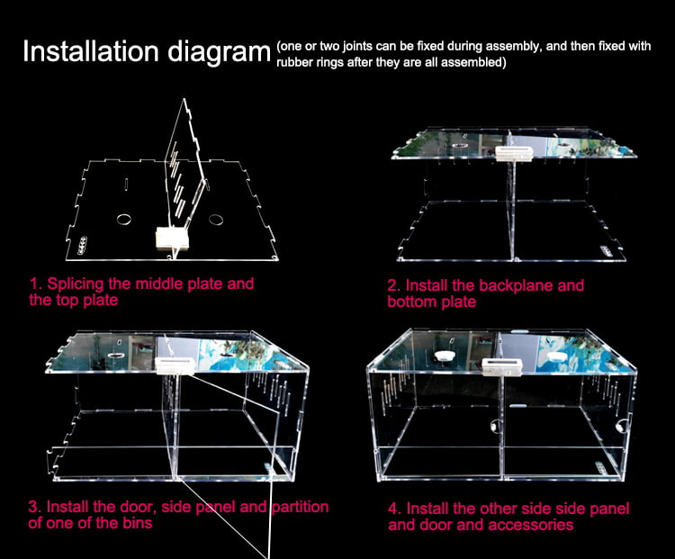 Miumaeov 4 Grids Acrylic Reptile Terrarium Lizard Cage Tank Climbing Pet Box Spider Snake