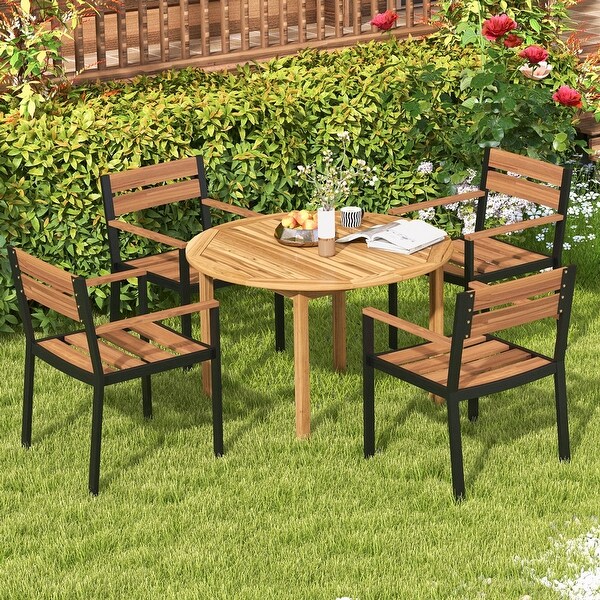 Costway Patio Dining Table Acacia Wood Round Outdoor Bistro Table