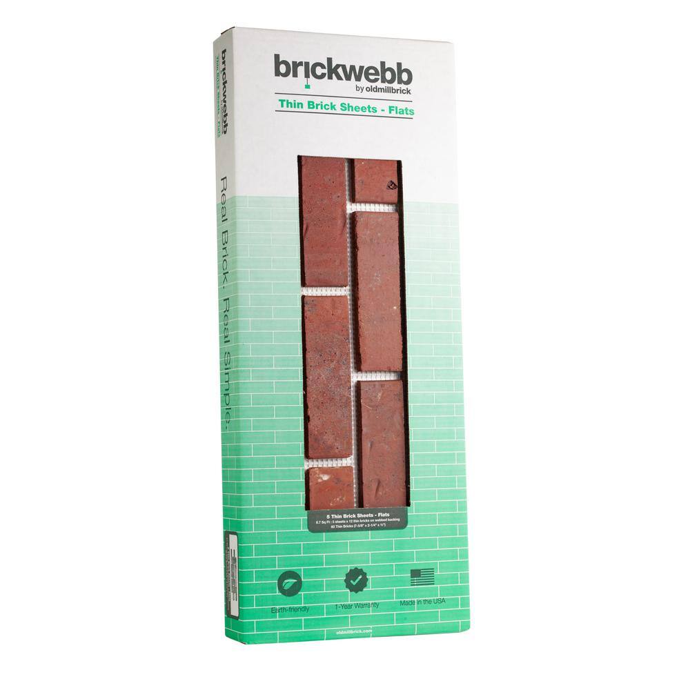 Old Mill Brick Brickwebb Independence Thin Brick Sheets - Flats (Box of 5 Sheets) - 28 in x 10.5 in (8.7 sq. ft.) BW-370011CS