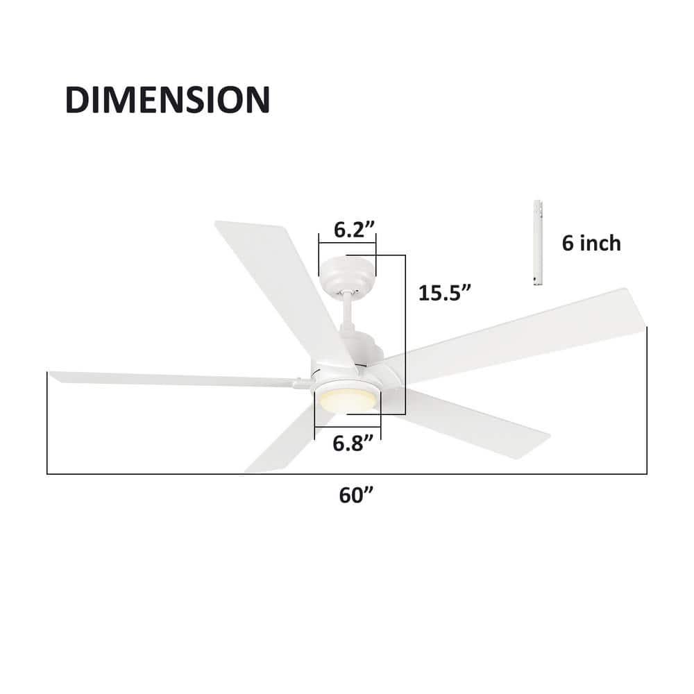 CARRO Aspen 60 in Dimmable LED IndoorOutdoor White Smart Ceiling Fan with Light and Remote Works with AlexaGoogle Home