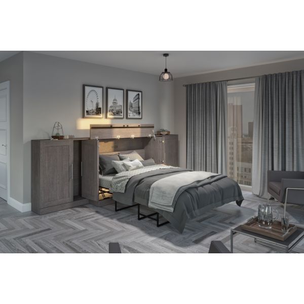 Bestar Pur by Bestar Queen Cabinet Bed with Two Storage Units - Bark Gray