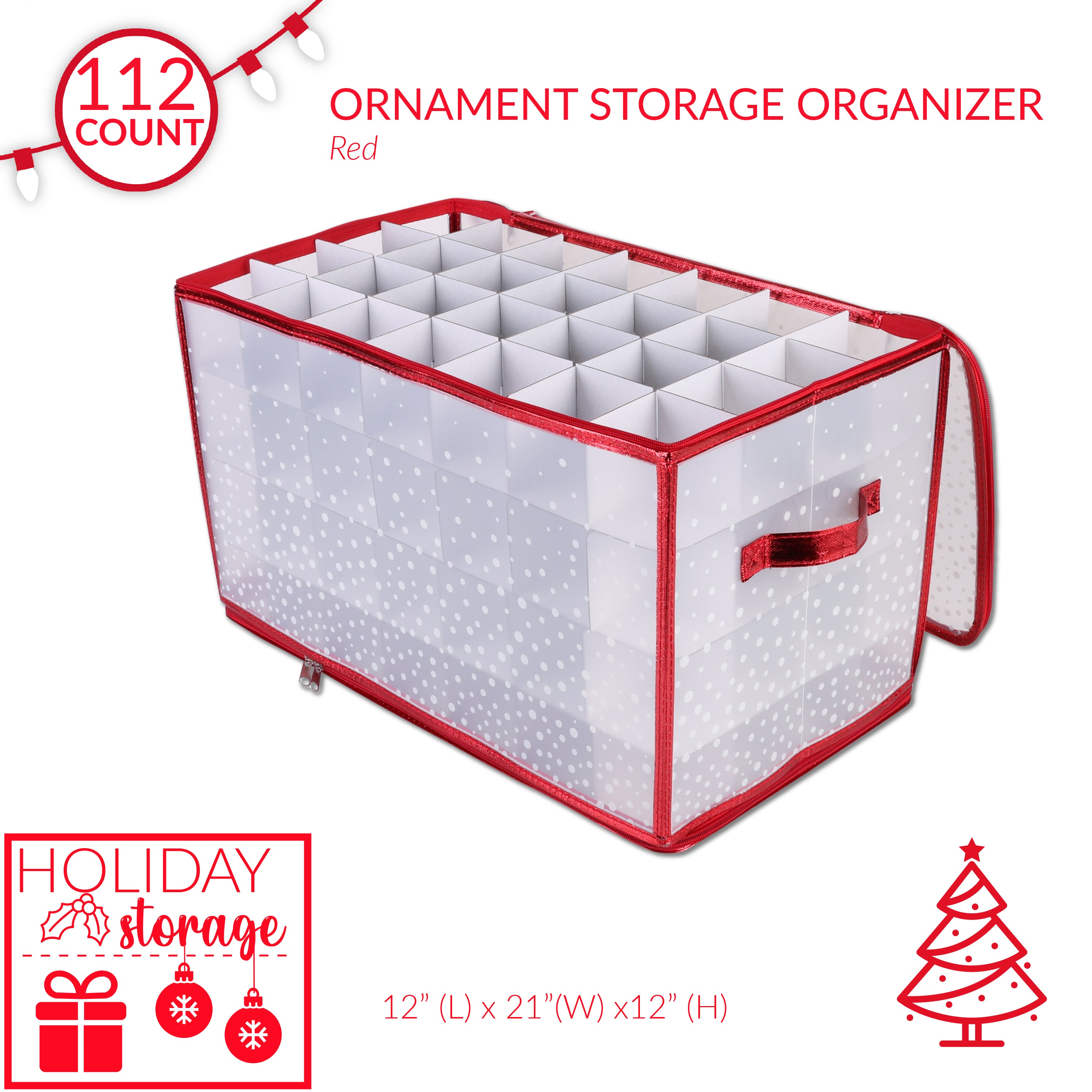 Simplify 112-Count Plastic Ornament Organizer, Red