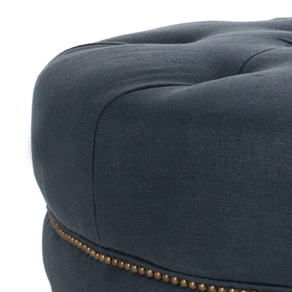 Joan Round Linen Ottoman   Traditional   Footstools And Ottomans   by Peachtree Fine Furniture  Houzz