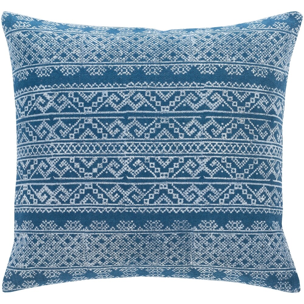 Zeba Block Print Blue Bohemian Throw Pillow or Cover