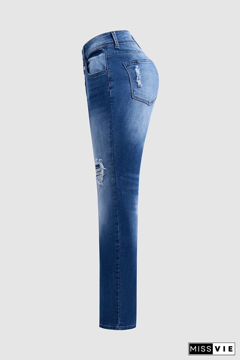 Mid Waist Button Skinny Leg Jeans