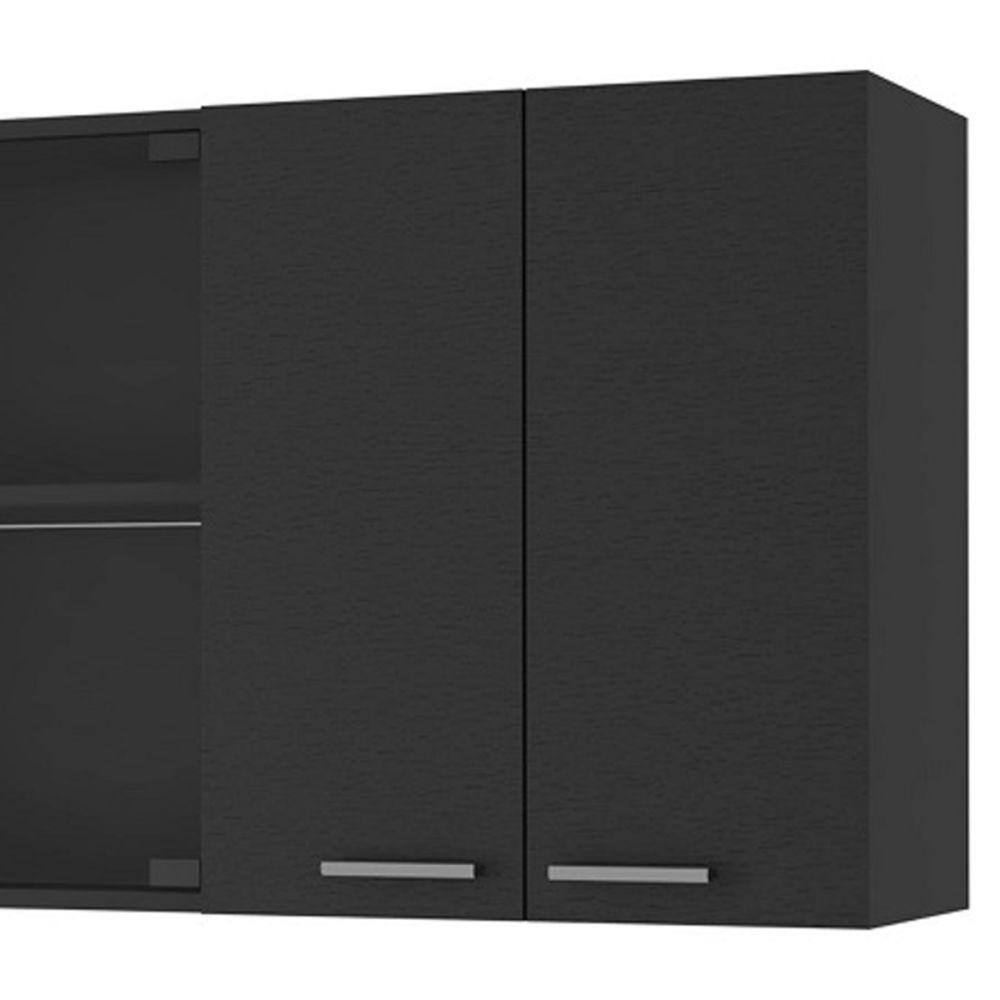 Amucolo 59 in. W x 12.4 in. D x 23.6 in. H Black Wood Assembled Wall Kitchen Cabinet with Center Glass Doors YeaD-CYD0-XMT