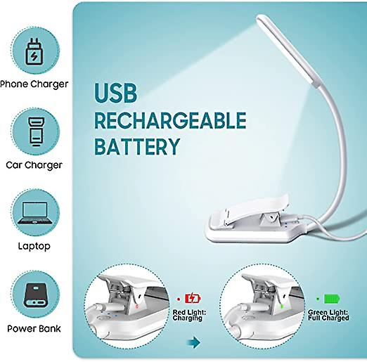 9 LED Book Light USB Rechargeable Clip On Reading Light with Touch Sensor (White)