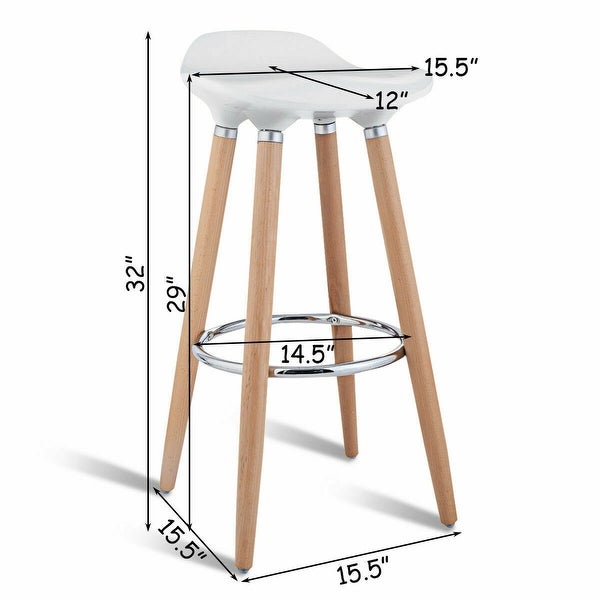 Set of 2 ABS Bar Stool with Wooden Legs - 15.5