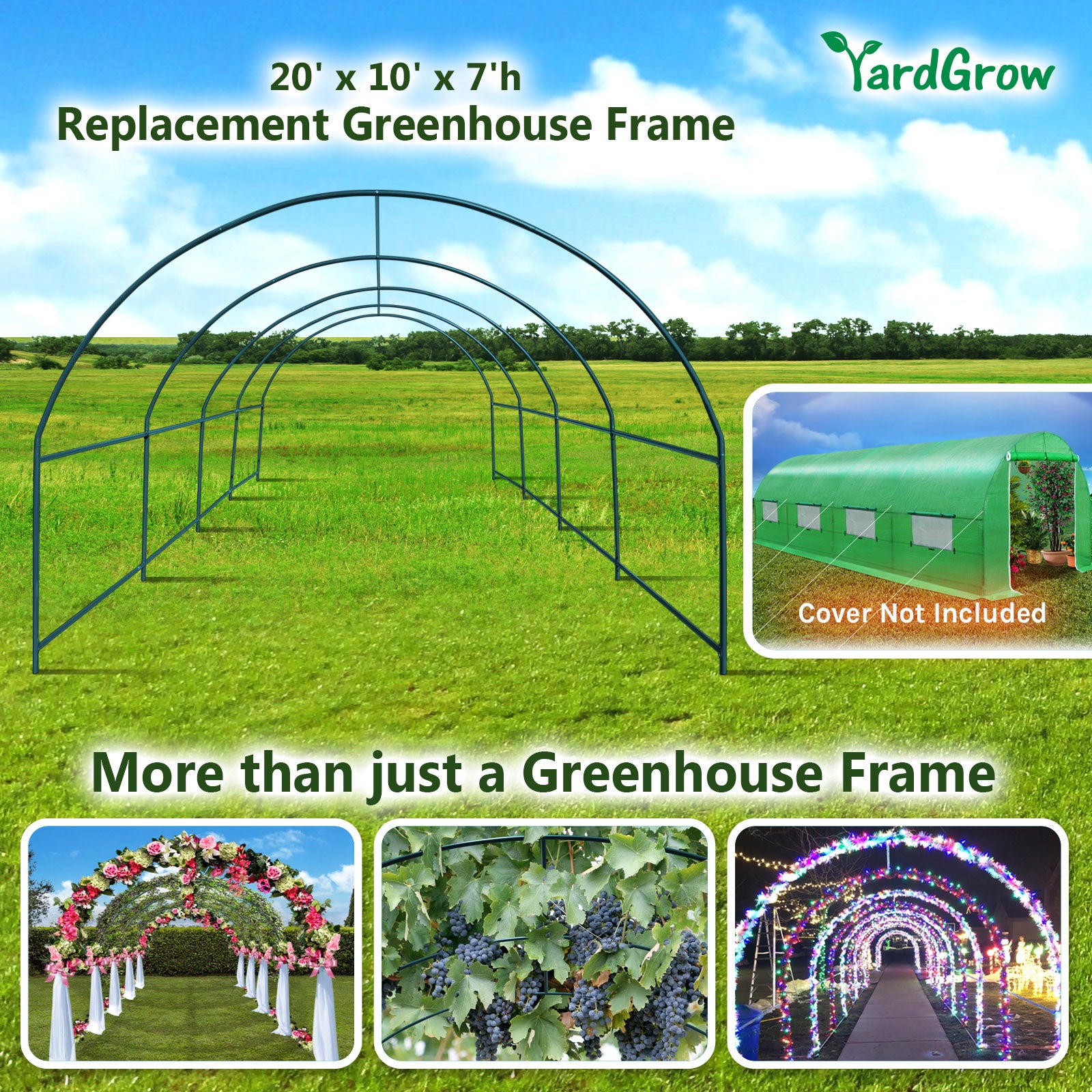 YardGrow Greenhouse Replacement Frame for Larger Hot Garden House, Support Arch Frame Climbing Plants/Flowers/Vegetables