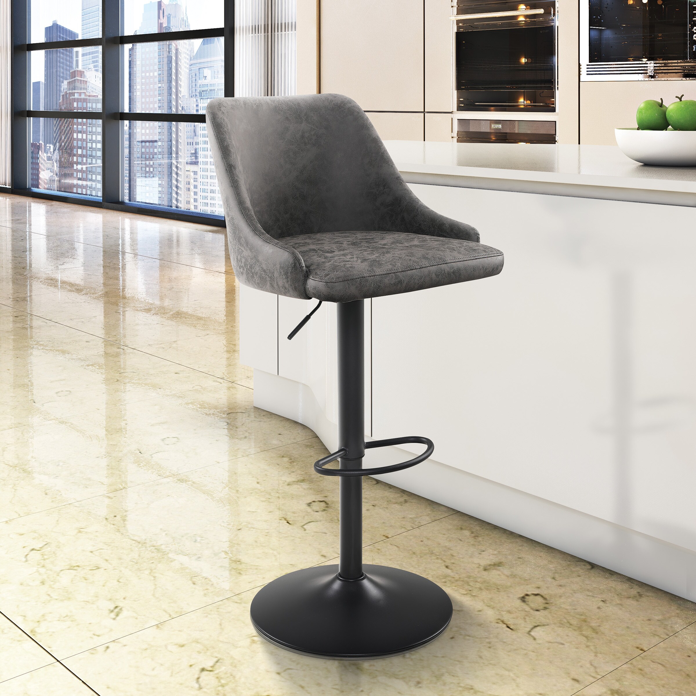 OS Home and Office Furniture Sylmar Height Adjustable Stool in Charcoal Faux Leather