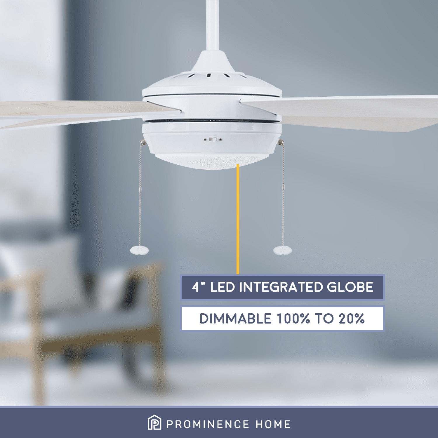 Prominence Home 52 Kailani Bright White Ceiling Fan， Pull Chain， 4 Blades