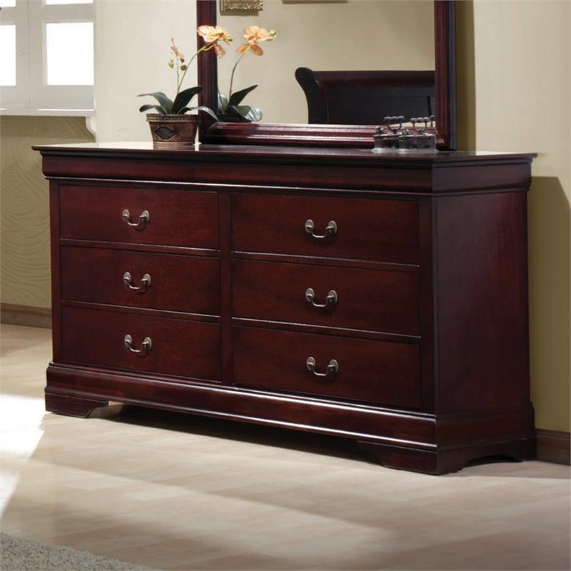 Bowery Hill 6 Drawer Double Dresser in Red Brown