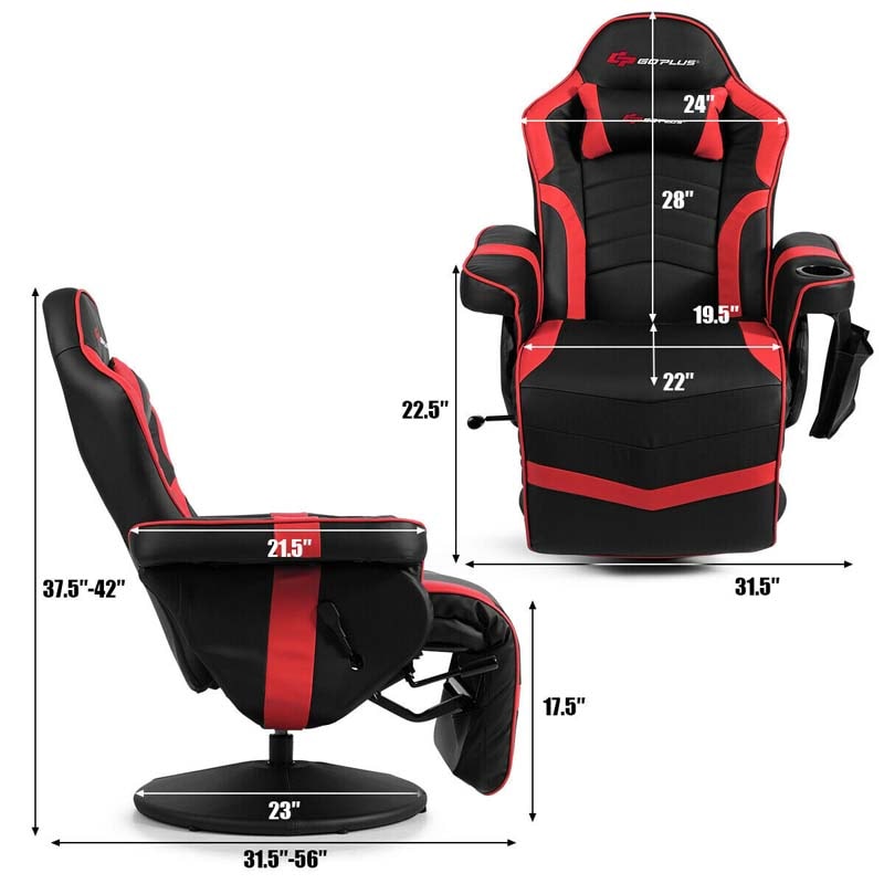 PU Leather Massage Gaming Chair, Ergonomic High Back Racing Style Gaming Recliner with Adjustable Backrest & Footrest, Cup Holder, Side Pouch