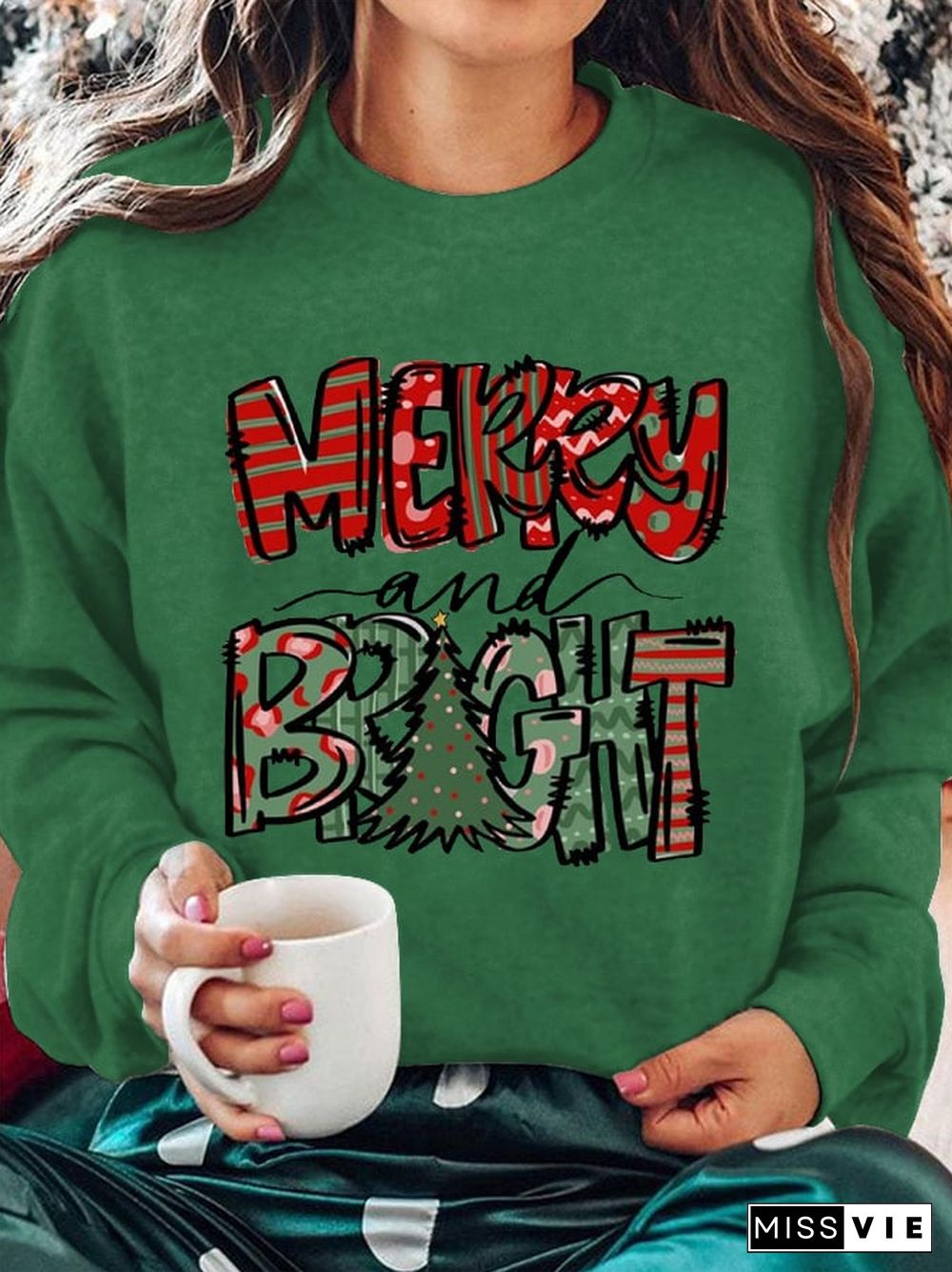 Women's Merry And Bright Christmas Tree Casual Sweatshirt