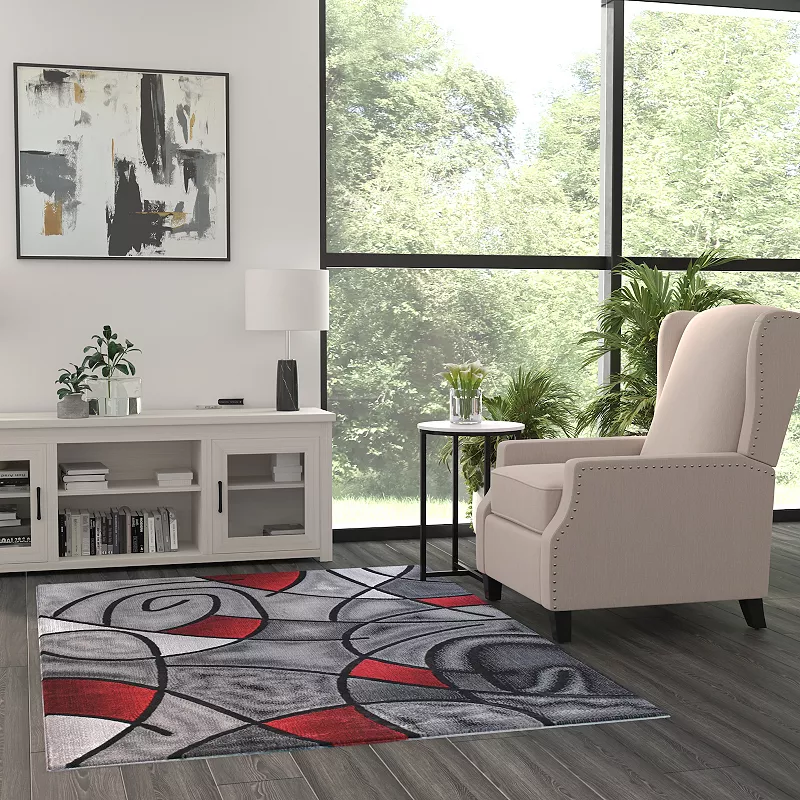 Masada Rugs Masada Rugs Trendz Collection 5'x7' Modern Contemporary Area Rug in Red， Gray and Black