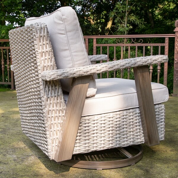 Cozywor 3Piece Wicker Patio Swivel Rocking Chair Conversation Set