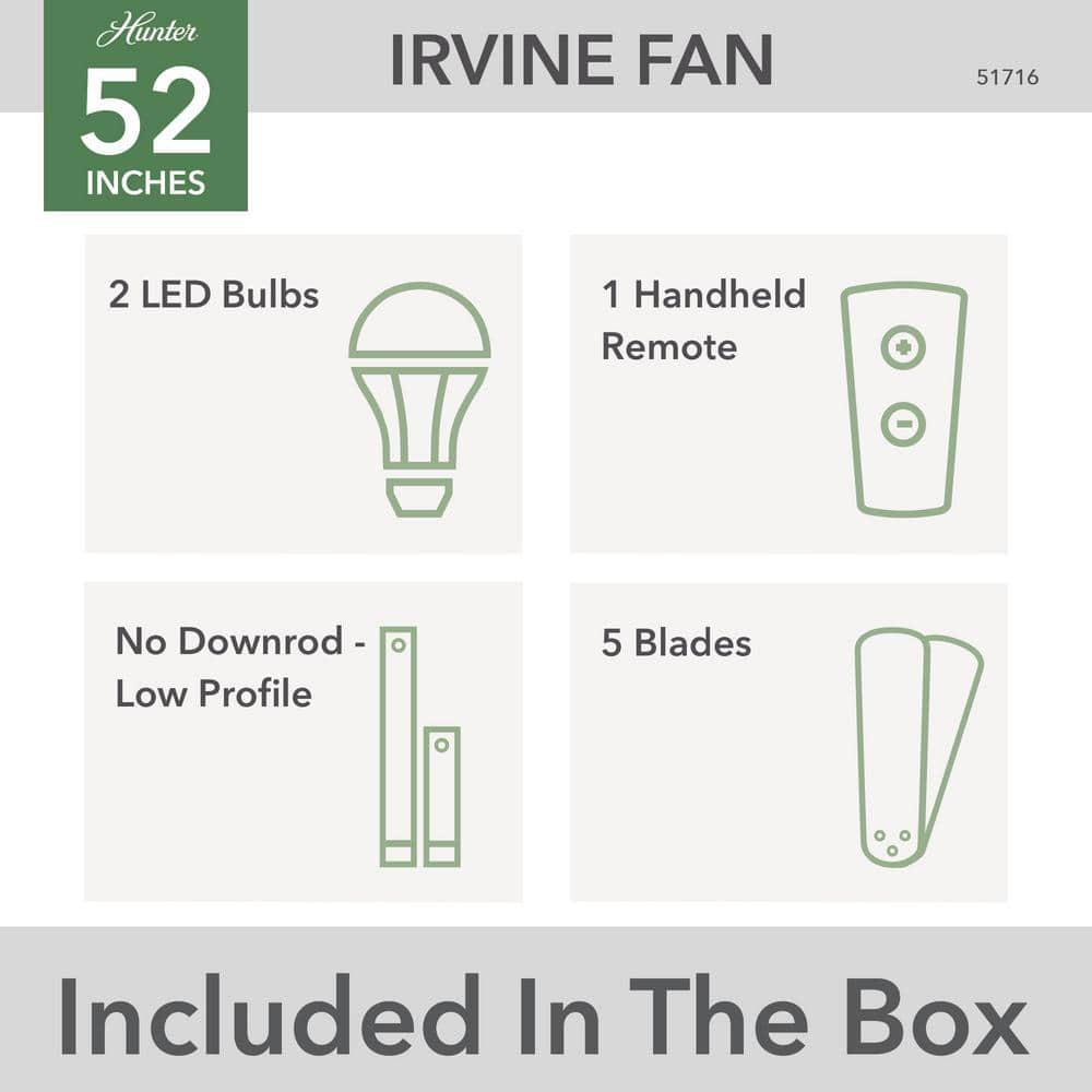 Hunter Irvine 52 in Indoor Matte Black Ceiling Fan with Remote and Light Kit