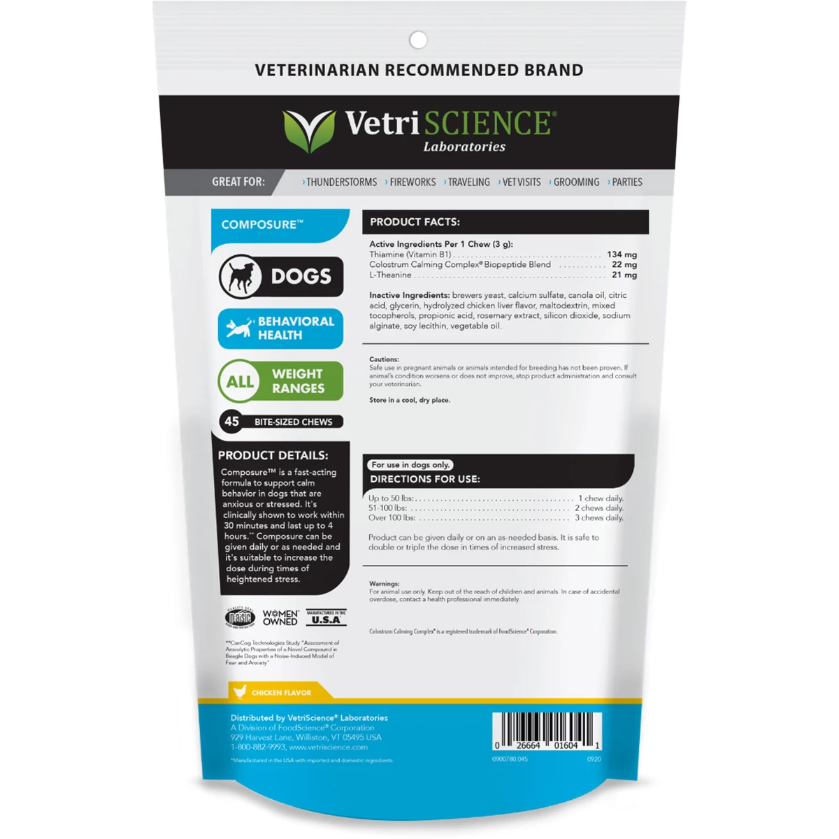 VetriScience Composure Chicken Flavor Dog Chews