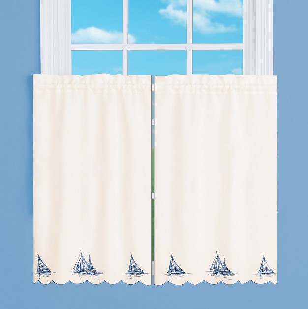 Collections Etc Sailboat Embroidered Curtains